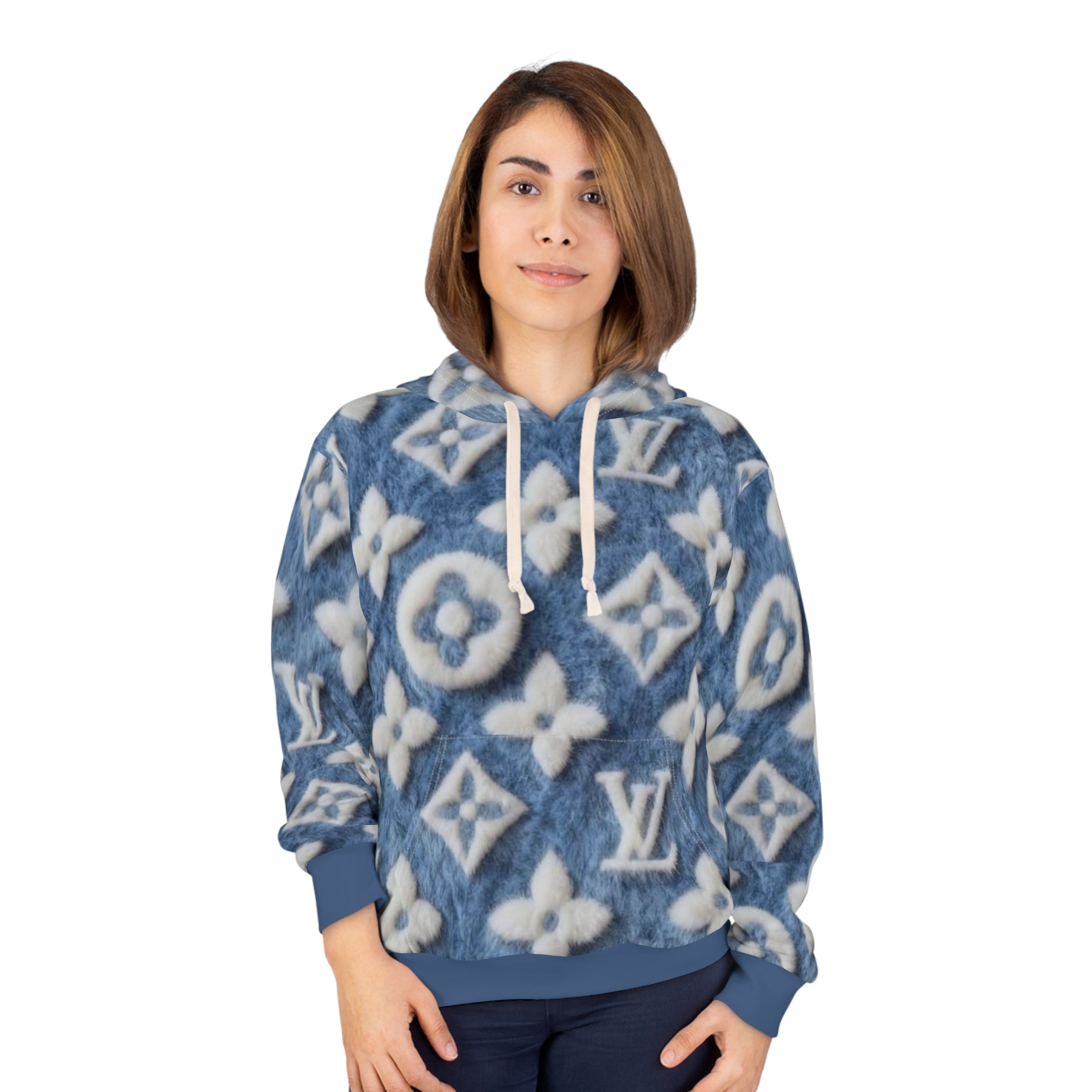 Blue Faux-Fur Monogram Hoodie