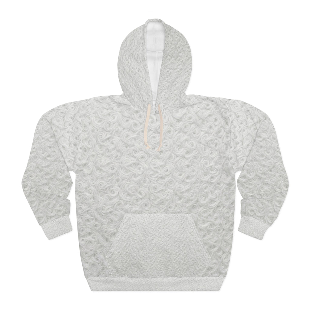 White Quilted Texture Hoodie – Cozy All-Over Print Pullover