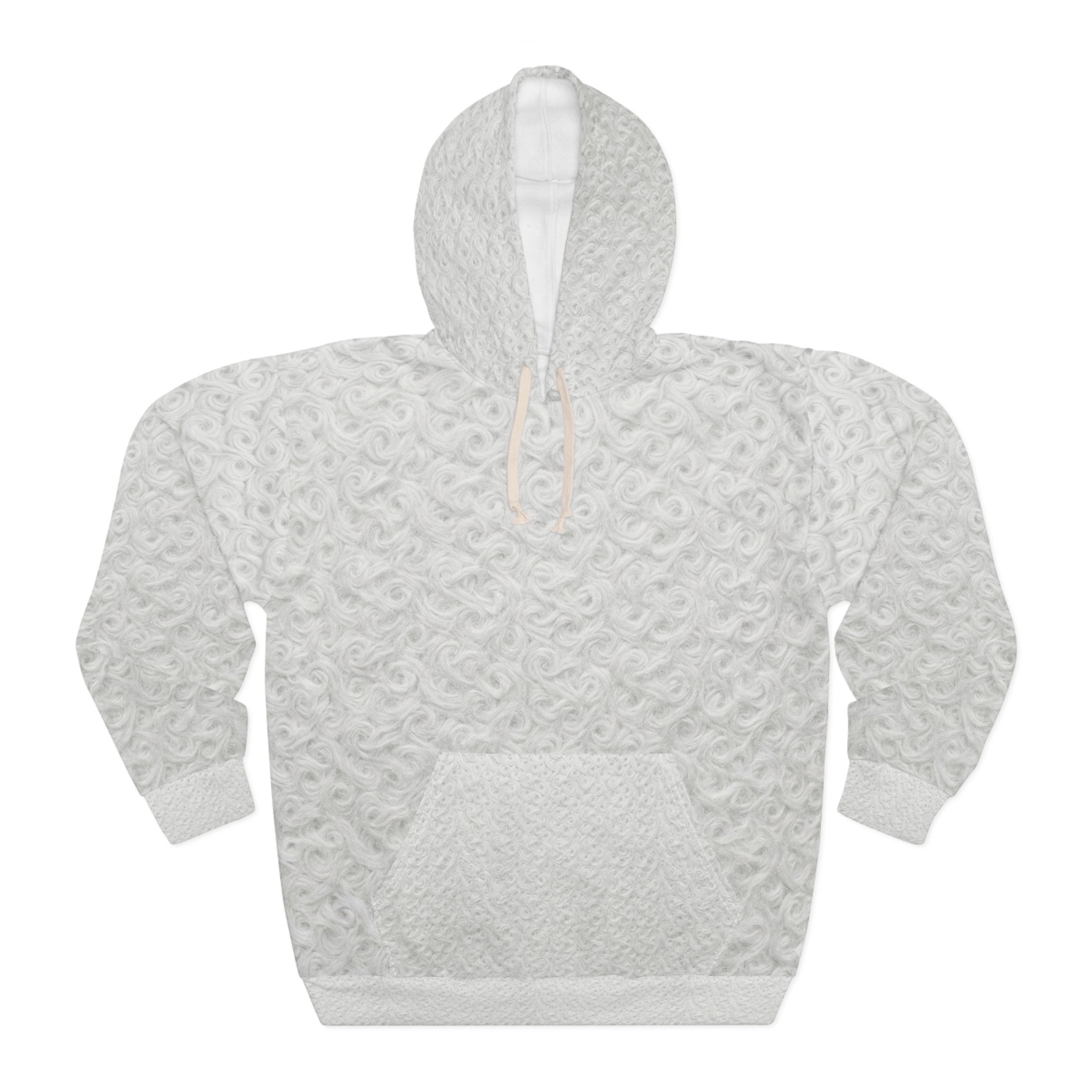 White Quilted Texture Hoodie – Cozy All-Over Print Pullover