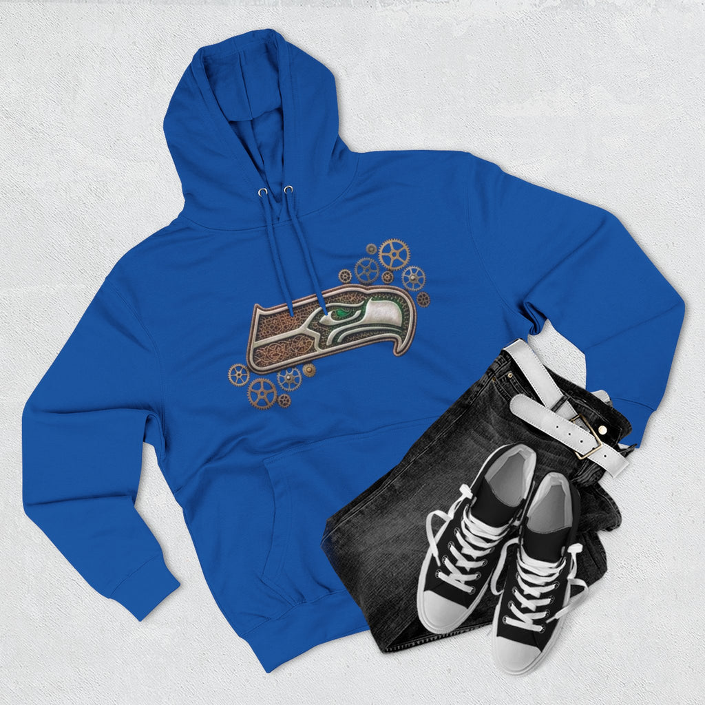 Seahawk Gear Hoodie — Vintage Seahawk Emblem with Gear Accents