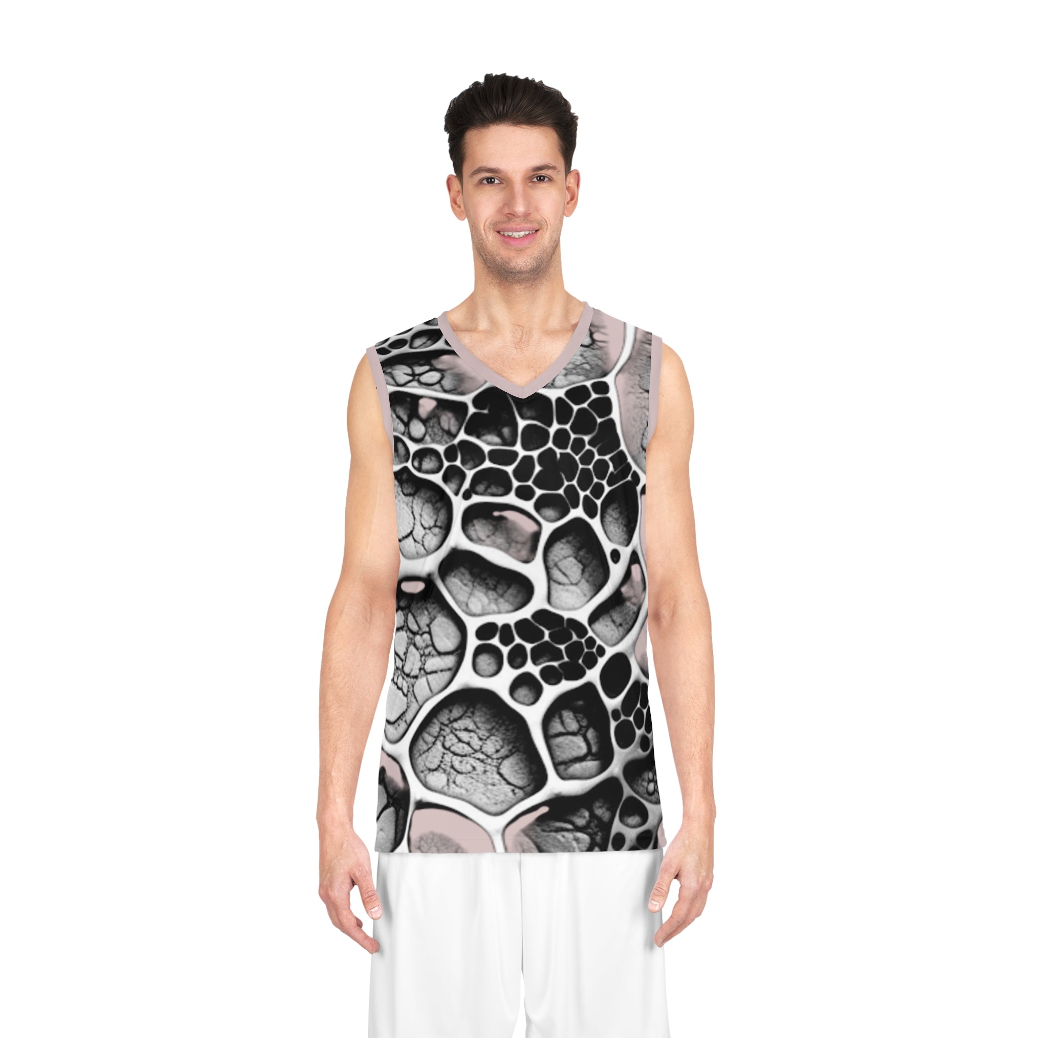 Abstract Bubble Pattern Basketball Jersey — Pink & Gray All-Over Print