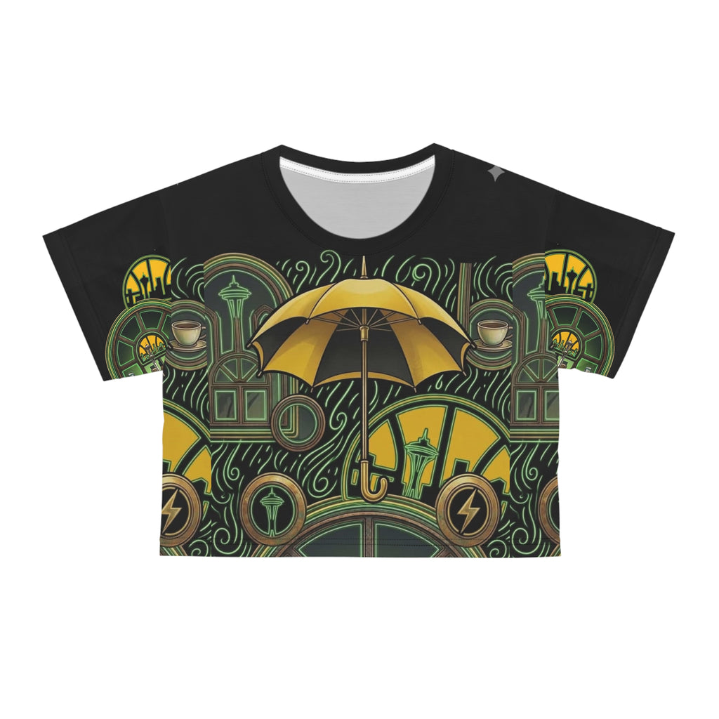 Umbrella City Crop Tee — Art Deco Skyline Graphic