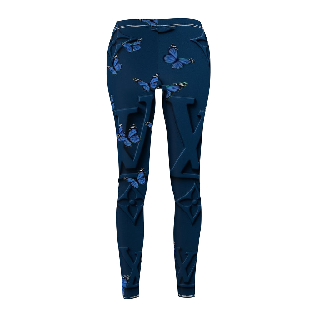 Blue Butterfly Monogram Leggings — Floral Luxe All-Over Print