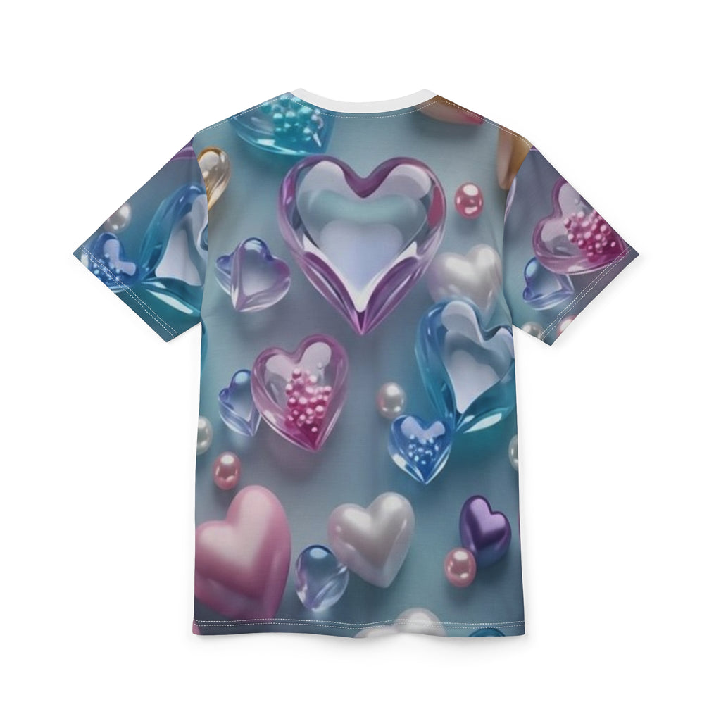 Iridescent Heart Pattern Tee | Allover Print Love Hearts Shirt