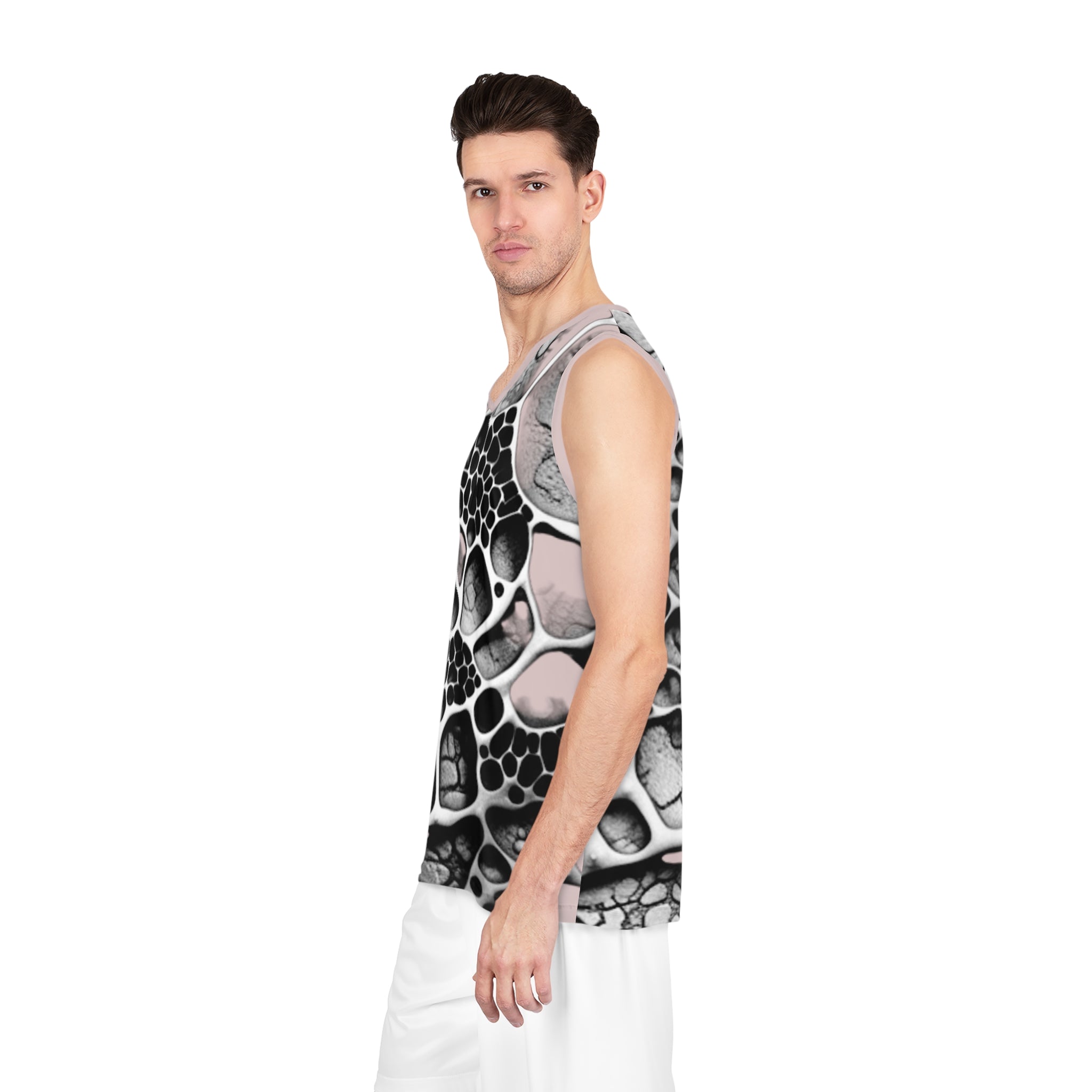 Abstract Bubble Pattern Basketball Jersey — Pink & Gray All-Over Print