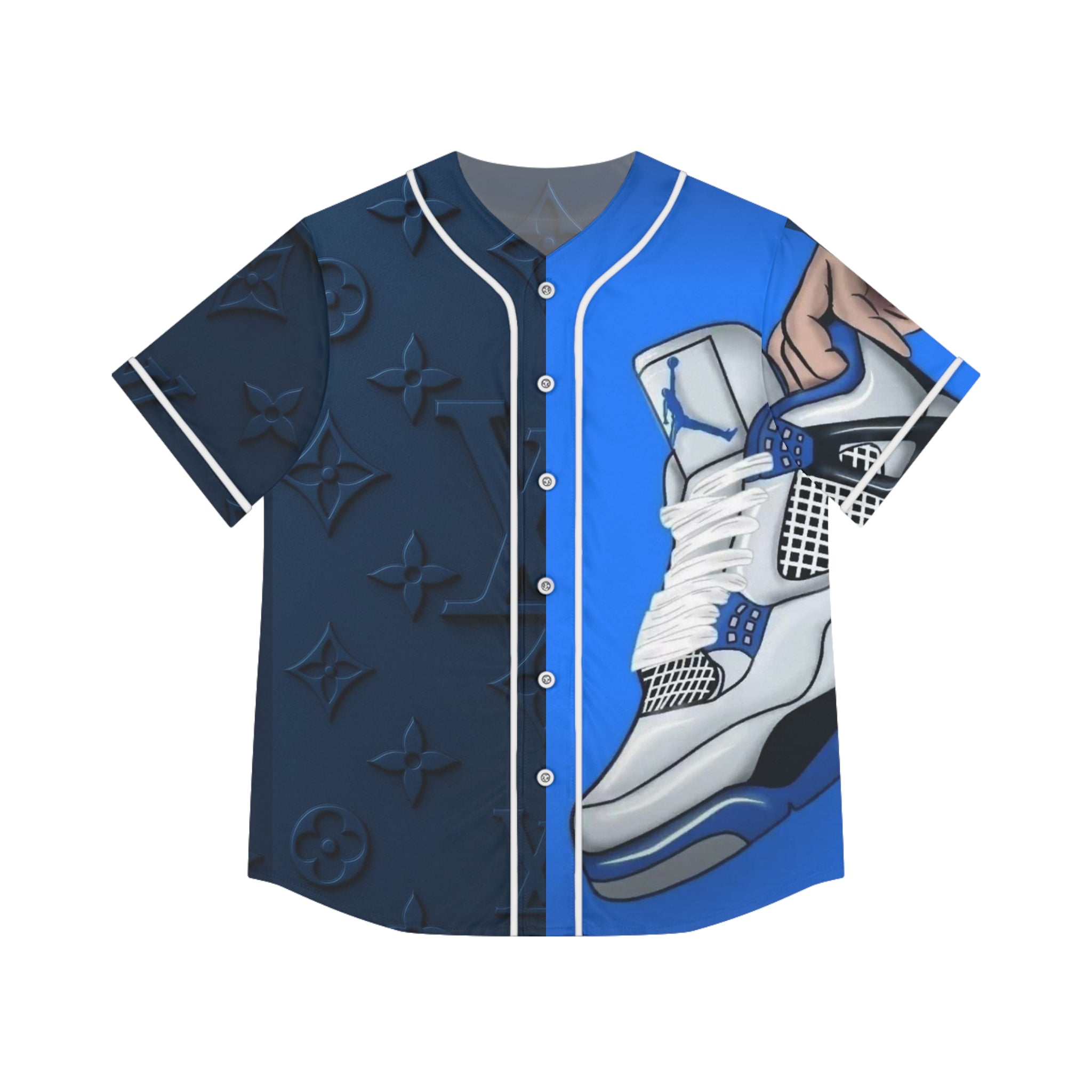 Women's Baseball Jersey – Blue Sneaker & Monogram AOP Graphic Shirt