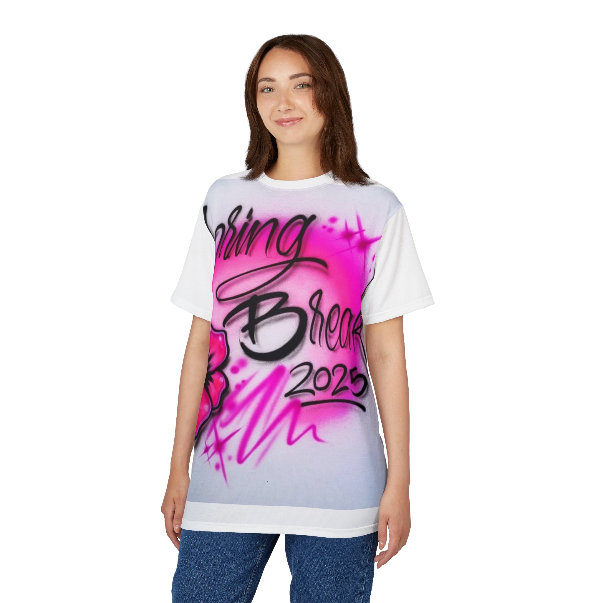 Spring Break 2025 Tee — Pink Hibiscus Airbrush Graphic