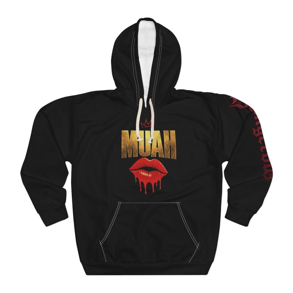 Muah Drip Lips Hoodie — 'Muah' Gold Lettering & Dripping Red Lips Pullover