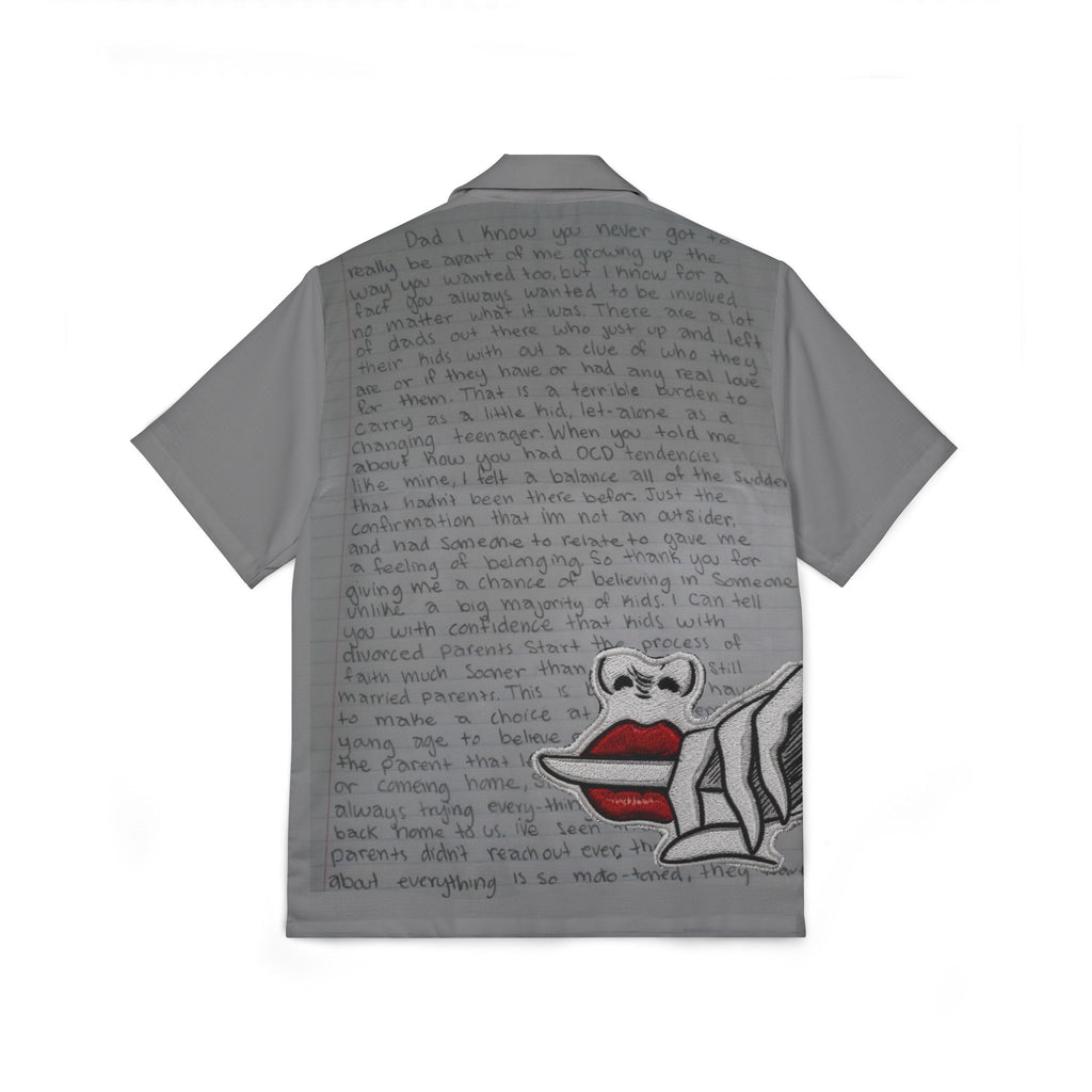 Men's Grey Script & Skull Hawaiian Shirt