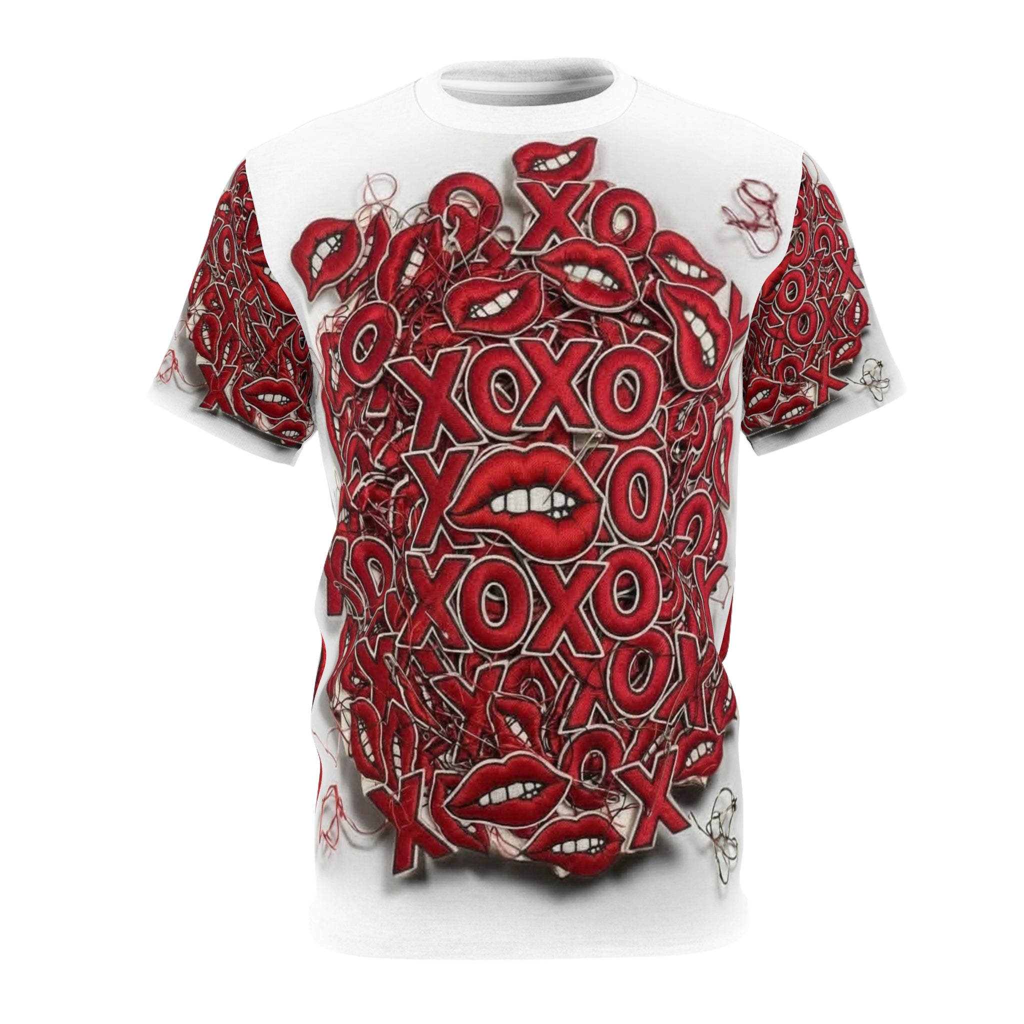 XOXO Red Lips All-Over Print Tee — Valentine's Day Kiss Graphic Shirt