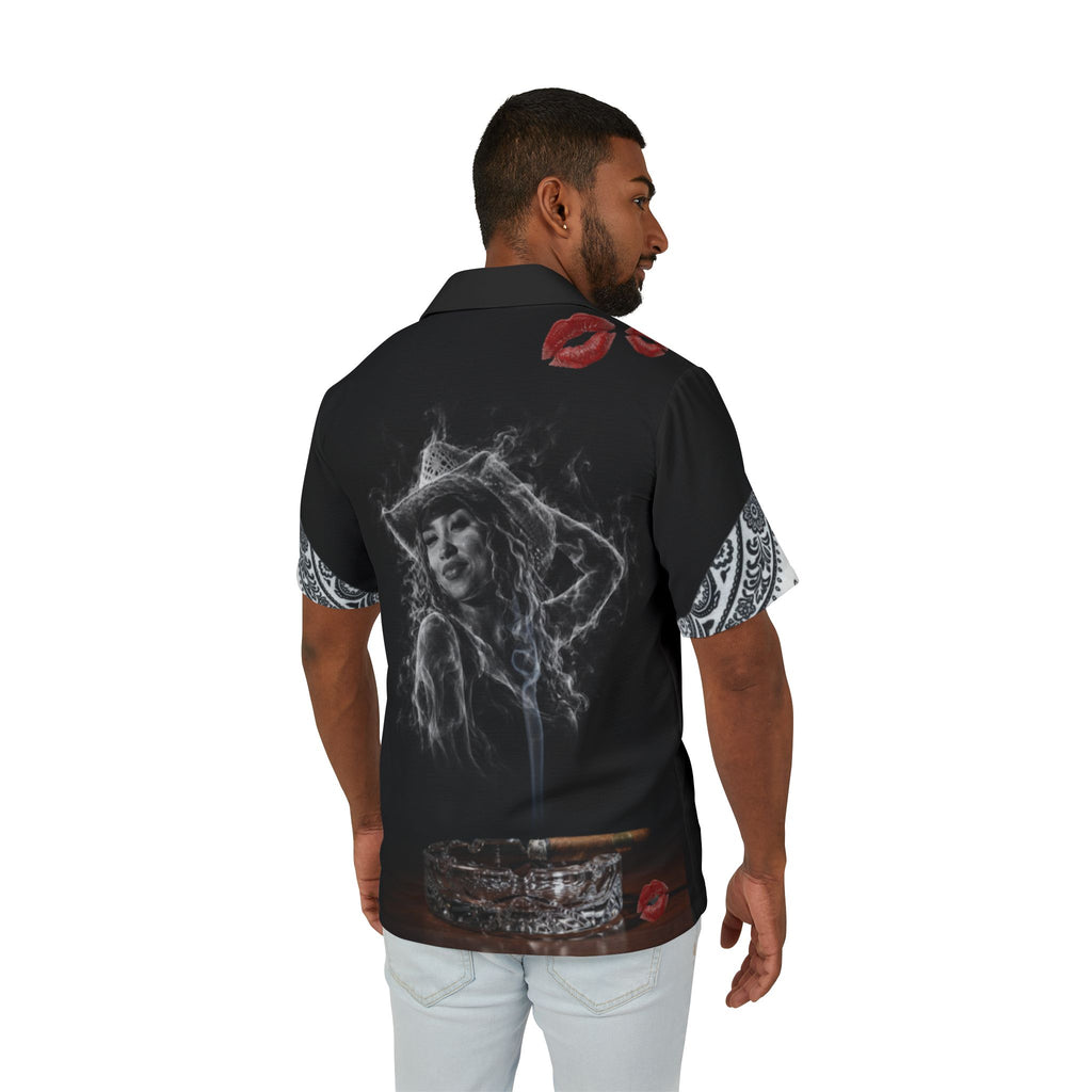 Hawaiian Camp Shirt — Smoky Portrait & Chain-Link Graphic