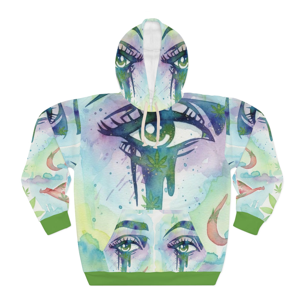 Mystic Cannabis Eye Hoodie – Watercolor All-Over Print Pullover