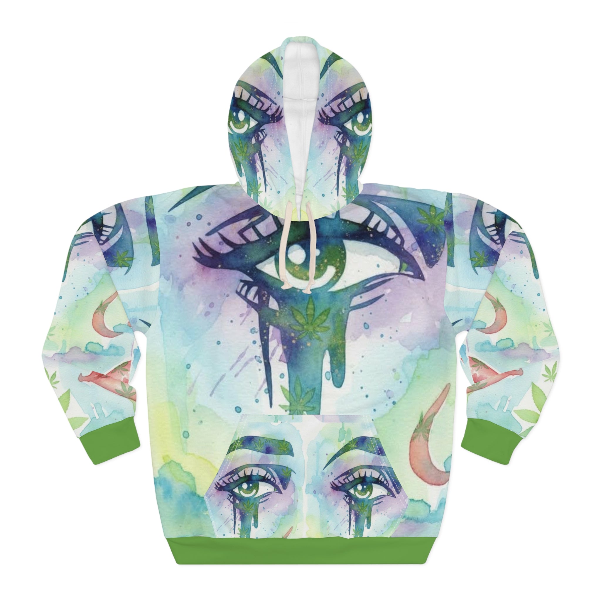 Mystic Cannabis Eye Hoodie – Watercolor All-Over Print Pullover