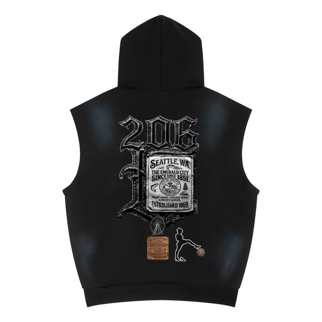 Unisex Vintage Wash Sun Fade Sleeveless Hoodie