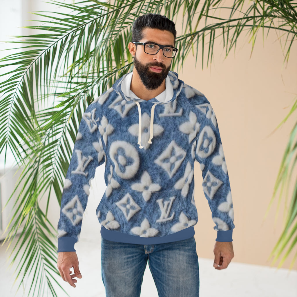 Blue Faux-Fur Monogram Hoodie