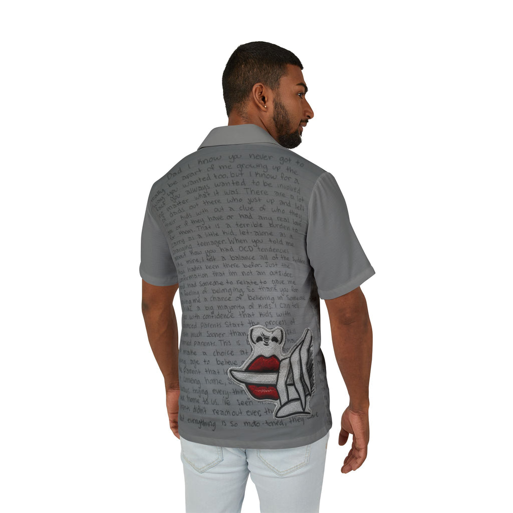 Men's Grey Script & Skull Hawaiian Shirt