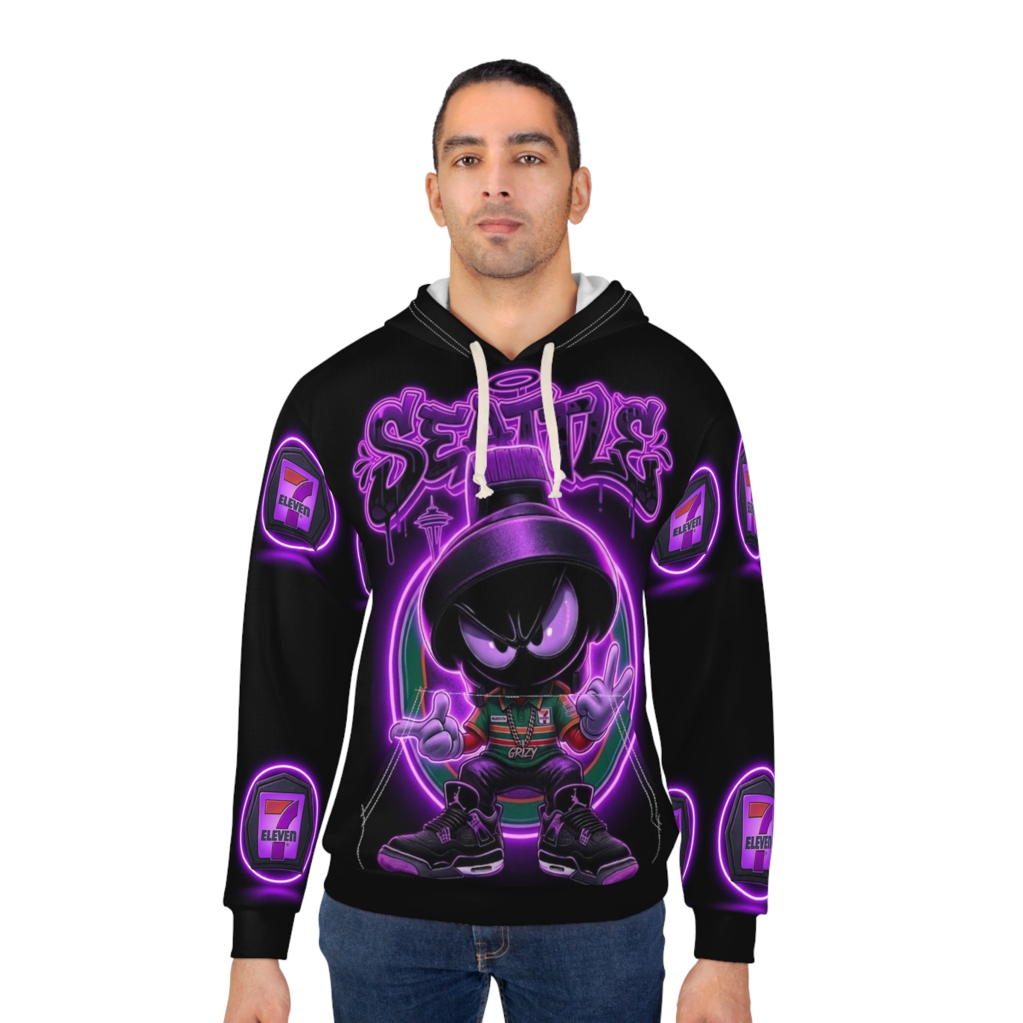 Hoodie - Neon 'Se7en' Streetwear Pullover with Glowing Mascot