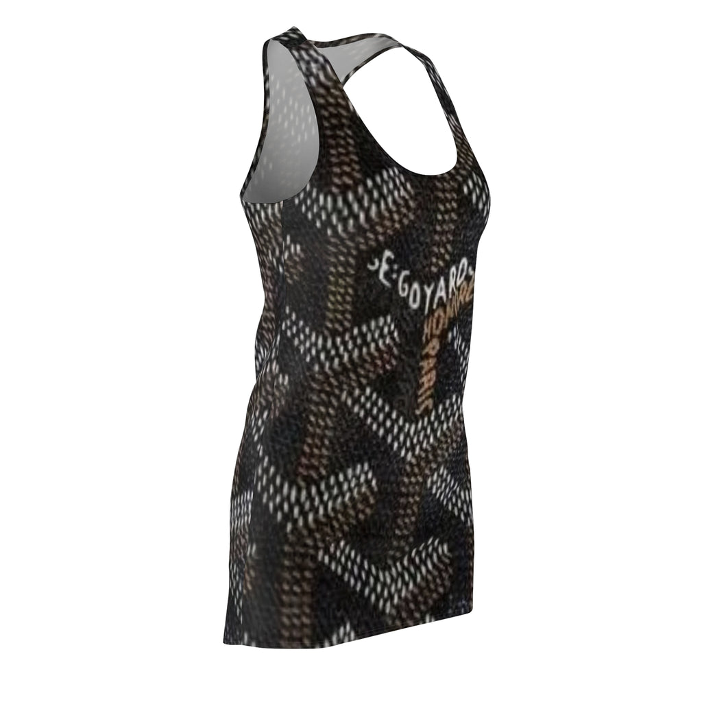 Racerback Dress — Black Goyard-Inspired Pattern with 'Goyard' Text