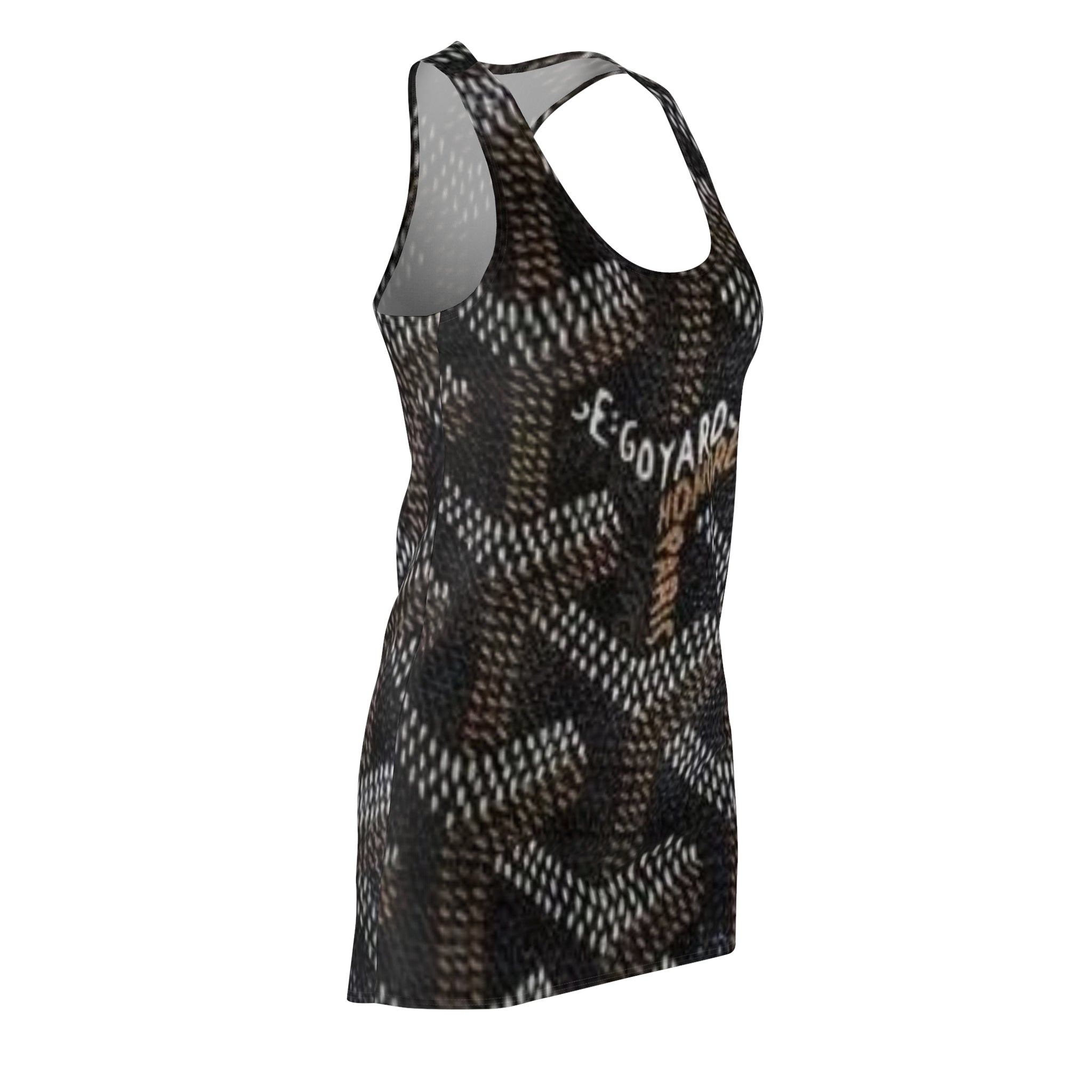 Racerback Dress — Black Goyard-Inspired Pattern with 'Goyard' Text
