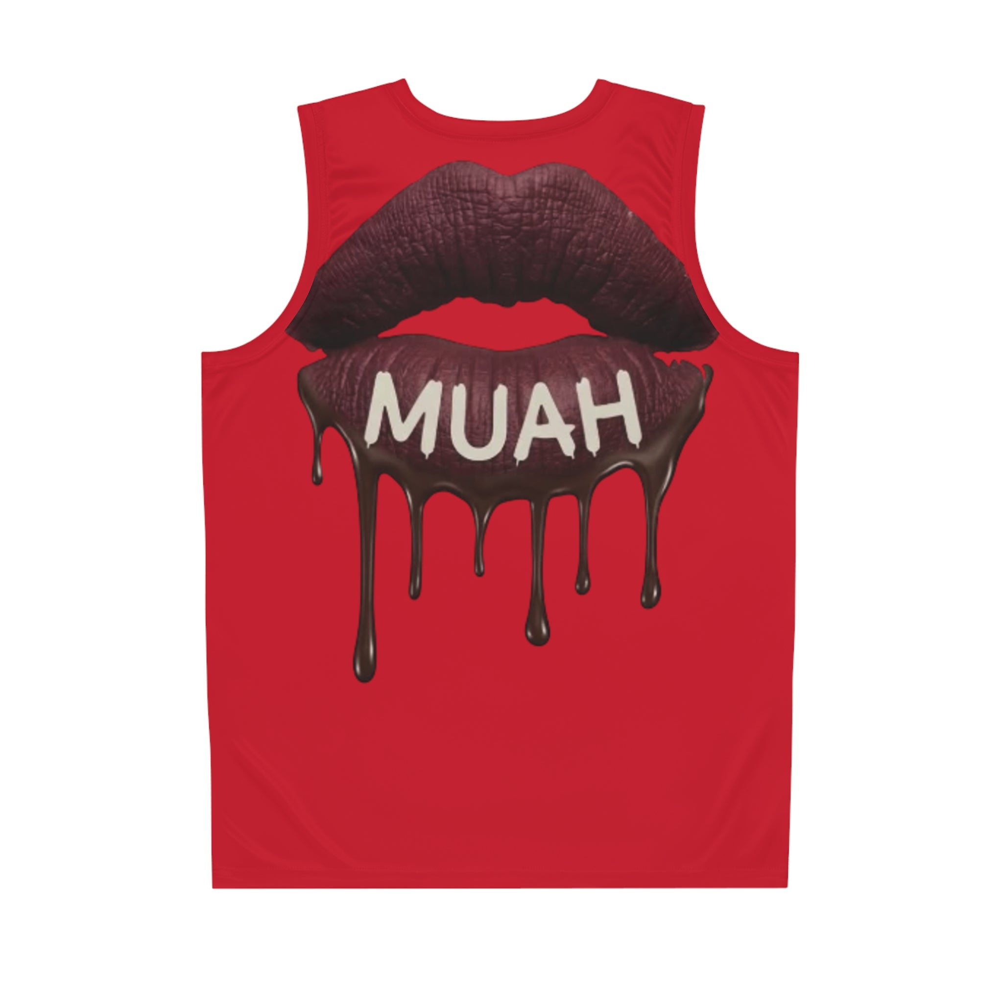 Dripping Lip 'MUAH' Basketball Jersey — Bold Red Graphic Tank