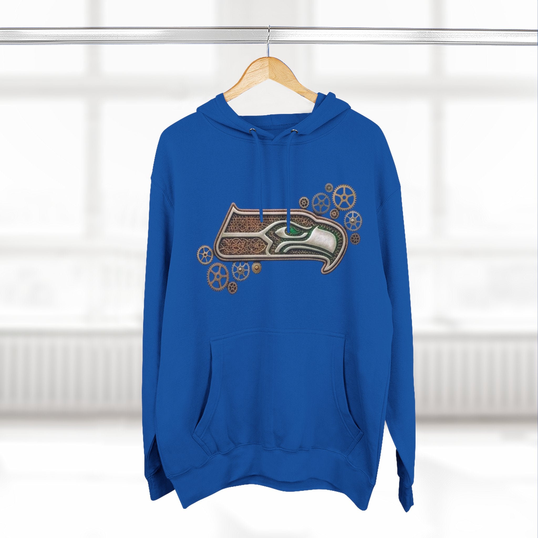 Seahawk Gear Hoodie — Vintage Seahawk Emblem with Gear Accents