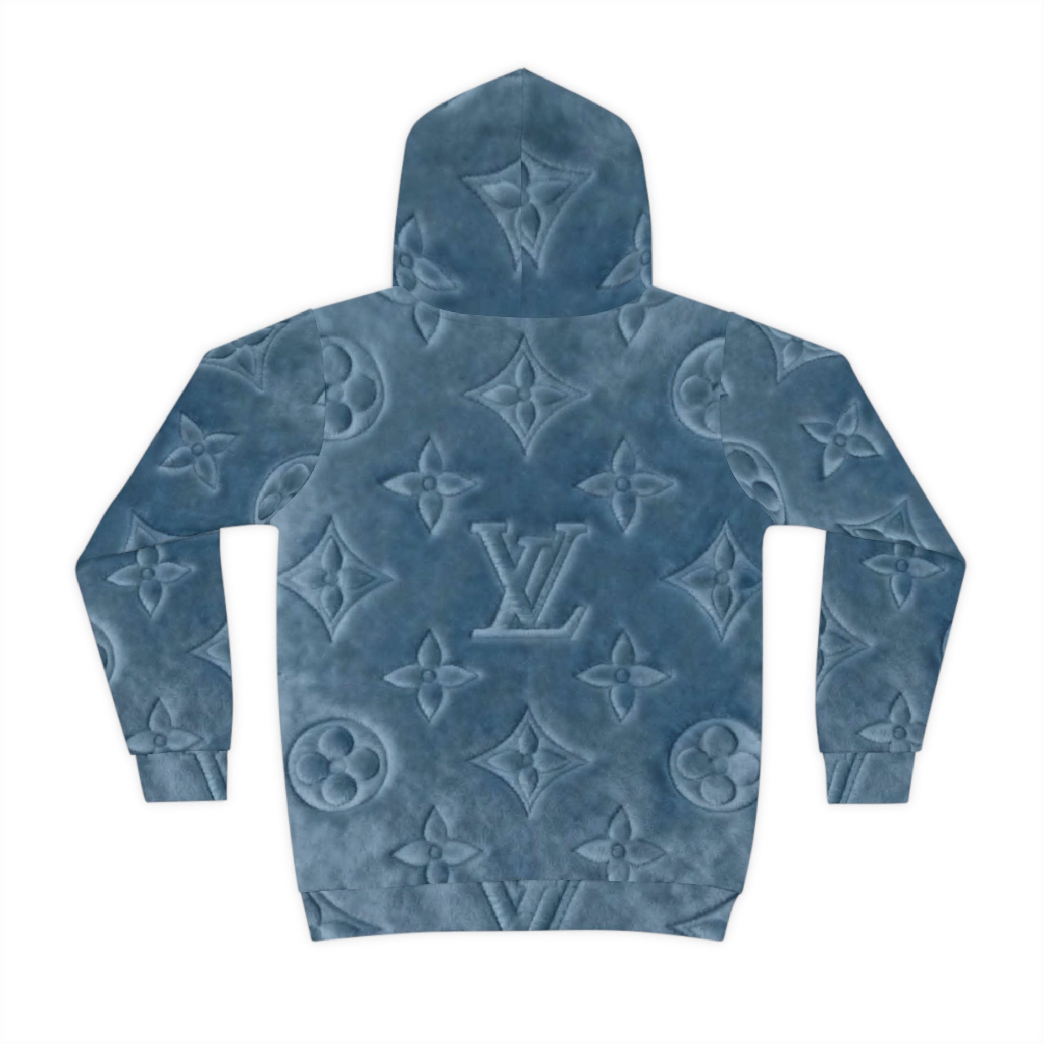 Kids Luxury Monogram Hoodie — Blue Plush All-Over Print