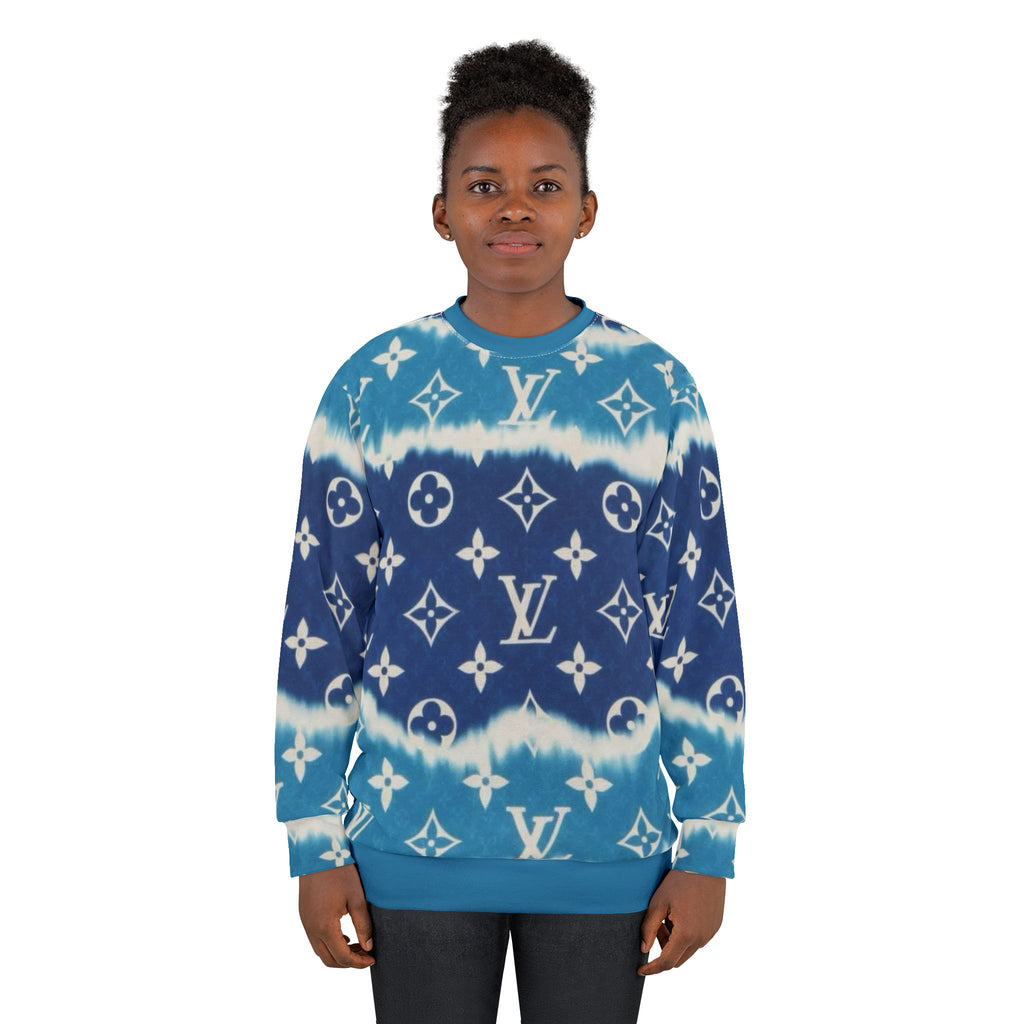 Tie-Dye Monogram Sweatshirt — Blue Luxury Logo Pattern