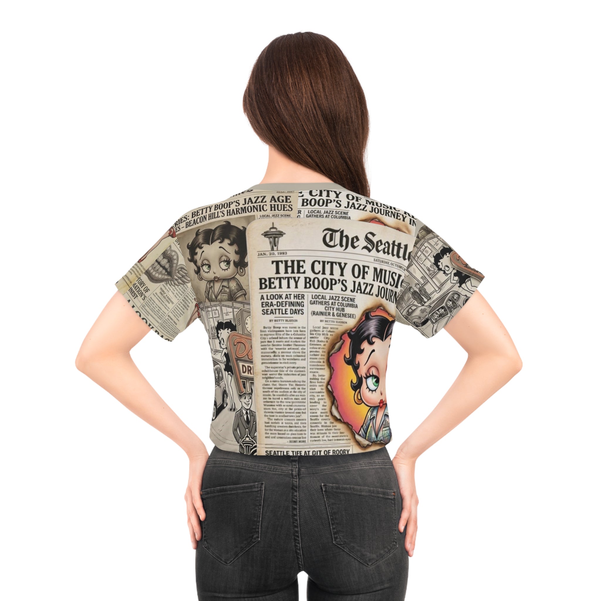 Betty Boop Vintage Newspaper Print Crop Tee