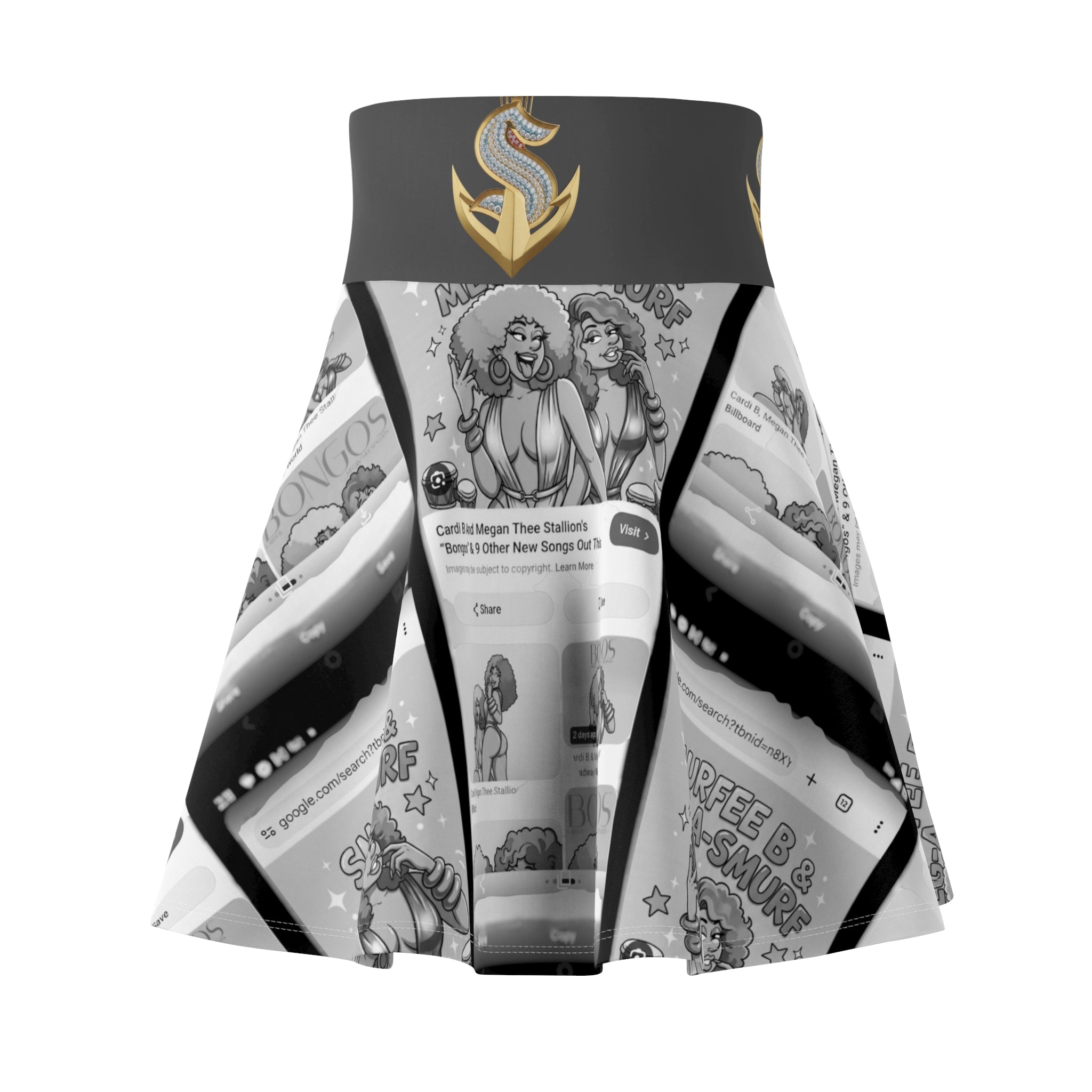 Comic Panel Skater Skirt — Retro Black & White Illustration Print