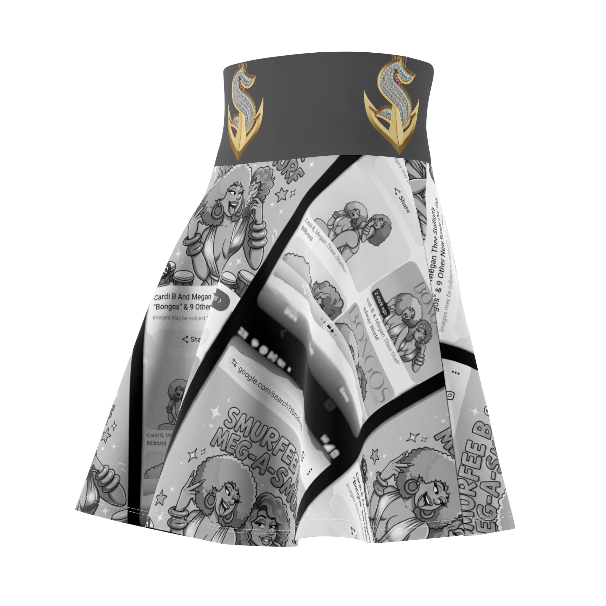 Comic Panel Skater Skirt — Retro Black & White Illustration Print