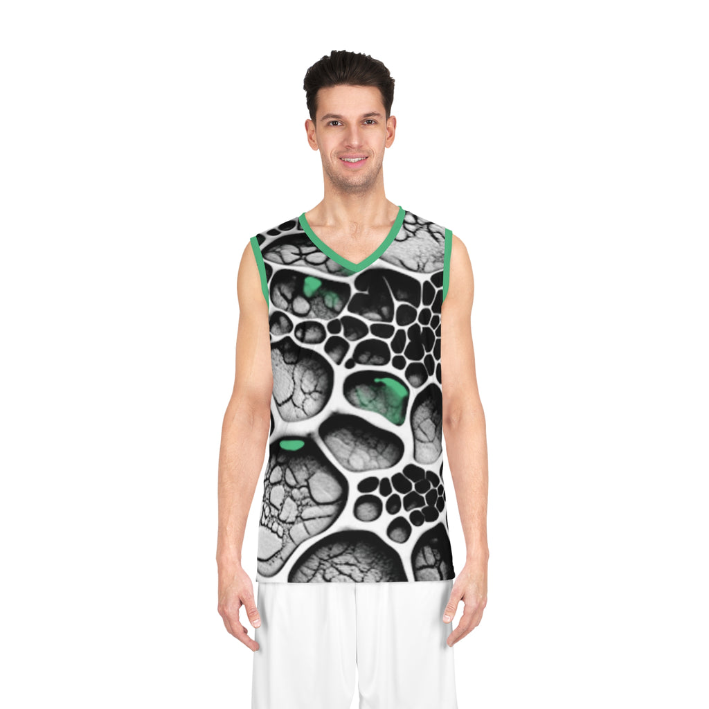 Abstract Black & Mint Basketball Jersey — All-Over Print Athletic Tank