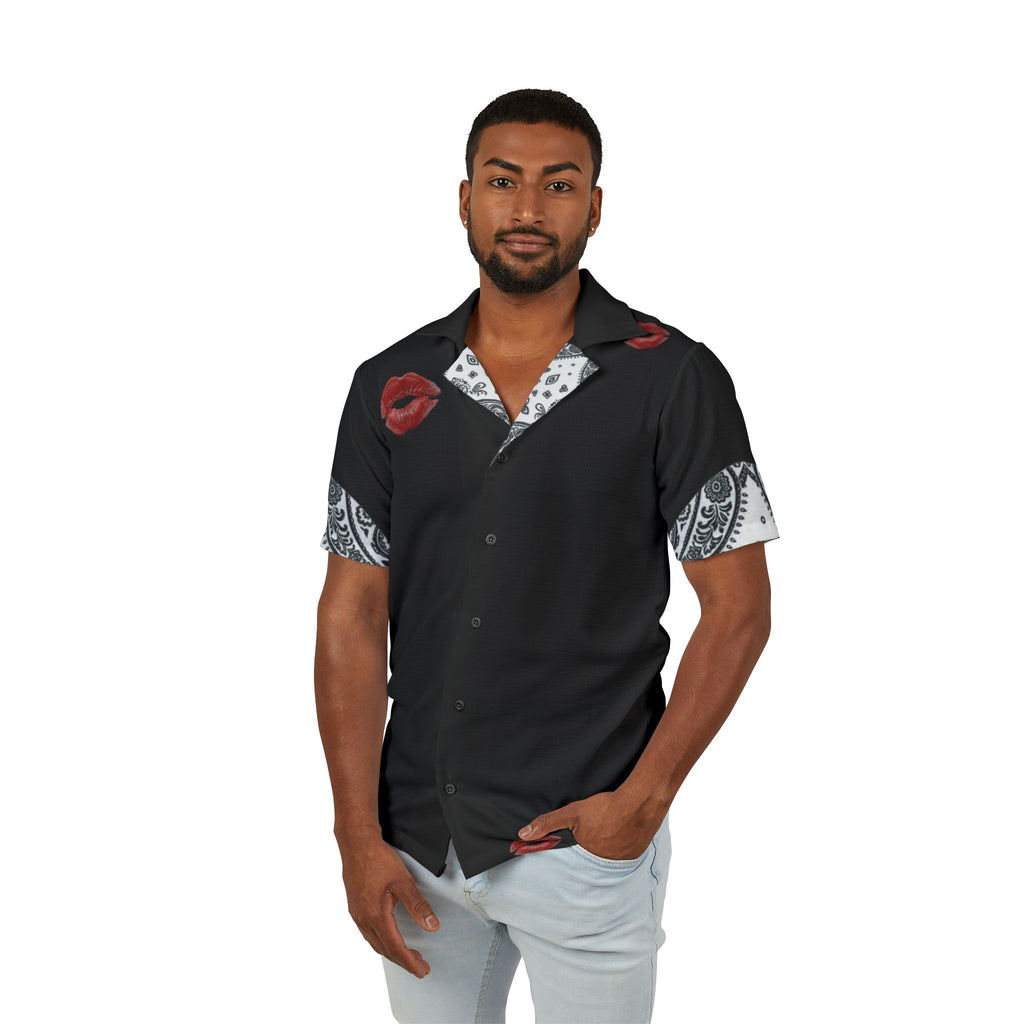 Hawaiian Camp Shirt — Smoky Portrait & Chain-Link Graphic
