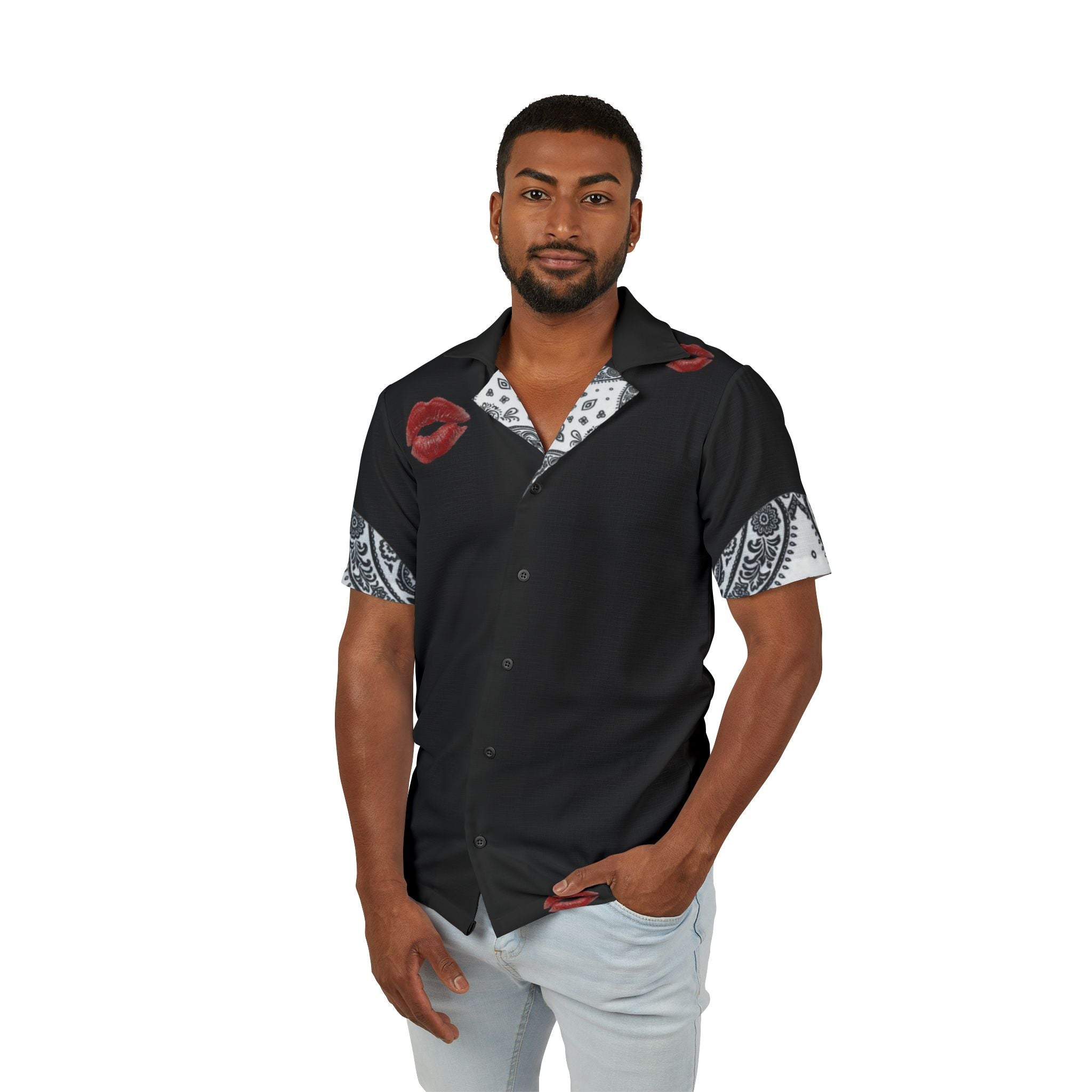 Hawaiian Camp Shirt — Smoky Portrait & Chain-Link Graphic
