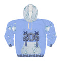 206 Water Droplet Hoodie — Blue Raindrop All-Over Print Pullover
