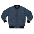 Denim Patch Bomber Jacket — Retro Distressed Kiss-Print & Middle-Finger Patch