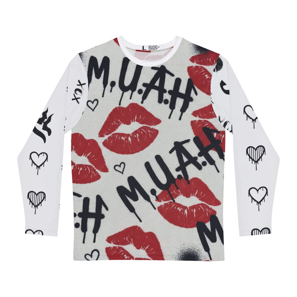 Long Sleeve Shirt - Red Lip Print "M.U.A.H" Graffiti Design