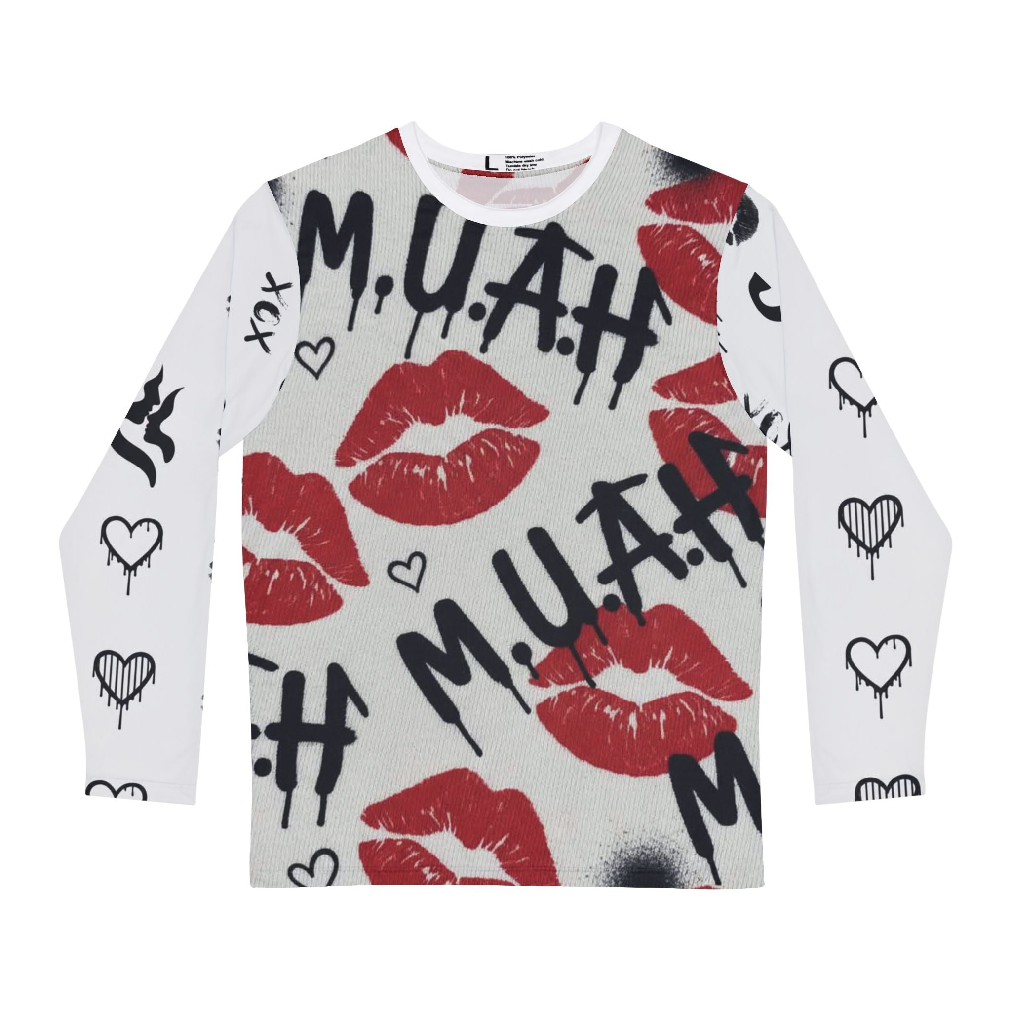 Long Sleeve Shirt - Red Lip Print "M.U.A.H" Graffiti Design