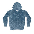 Kids Luxury Monogram Hoodie — Blue Plush All-Over Print
