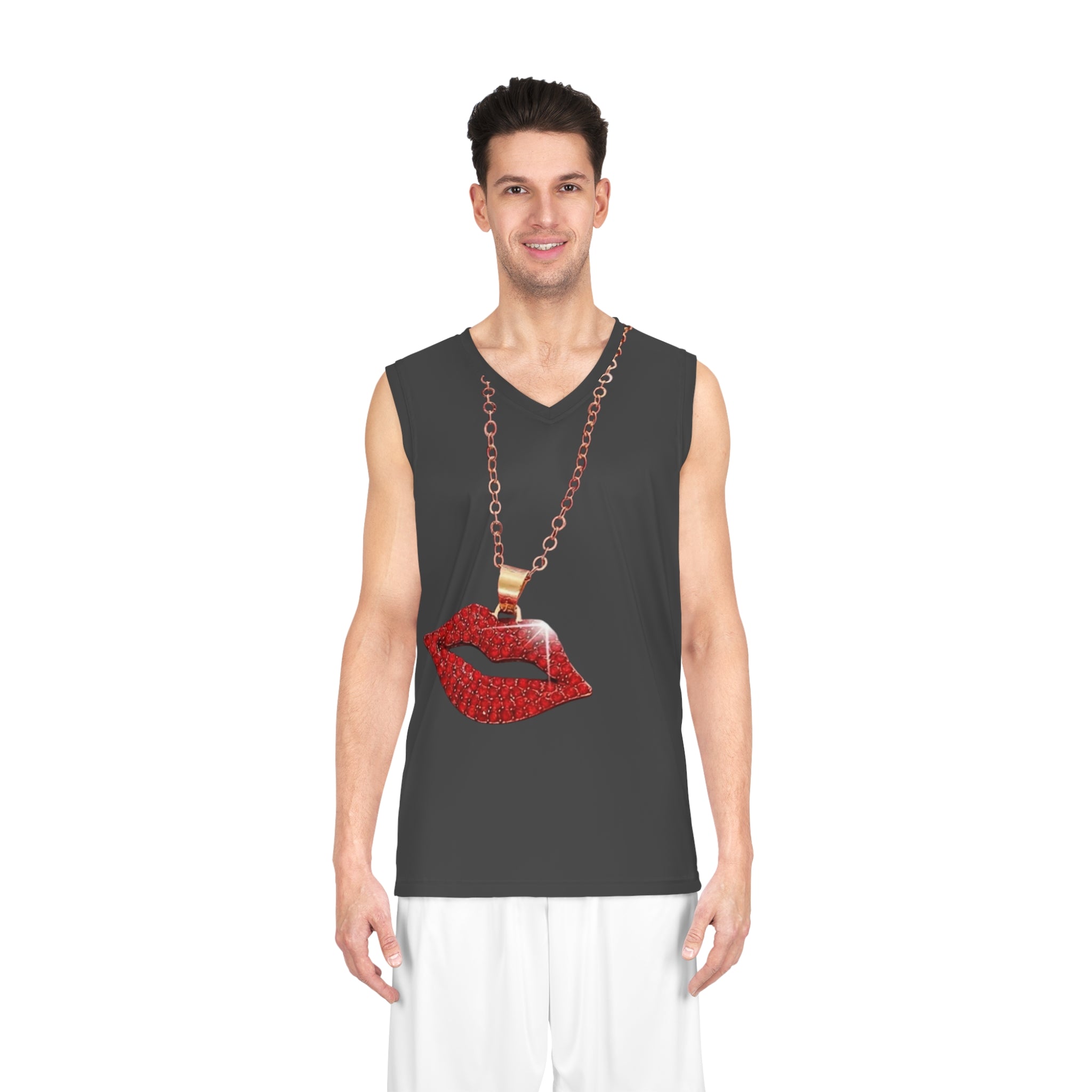 Red Lip Pendant Basketball Jersey