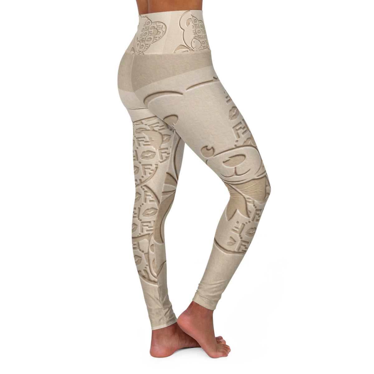 Beige Embossed Teddy High-Waist Yoga Leggings