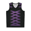 Laced-Up Basketball Jersey — Black with Purple Shoelace Design