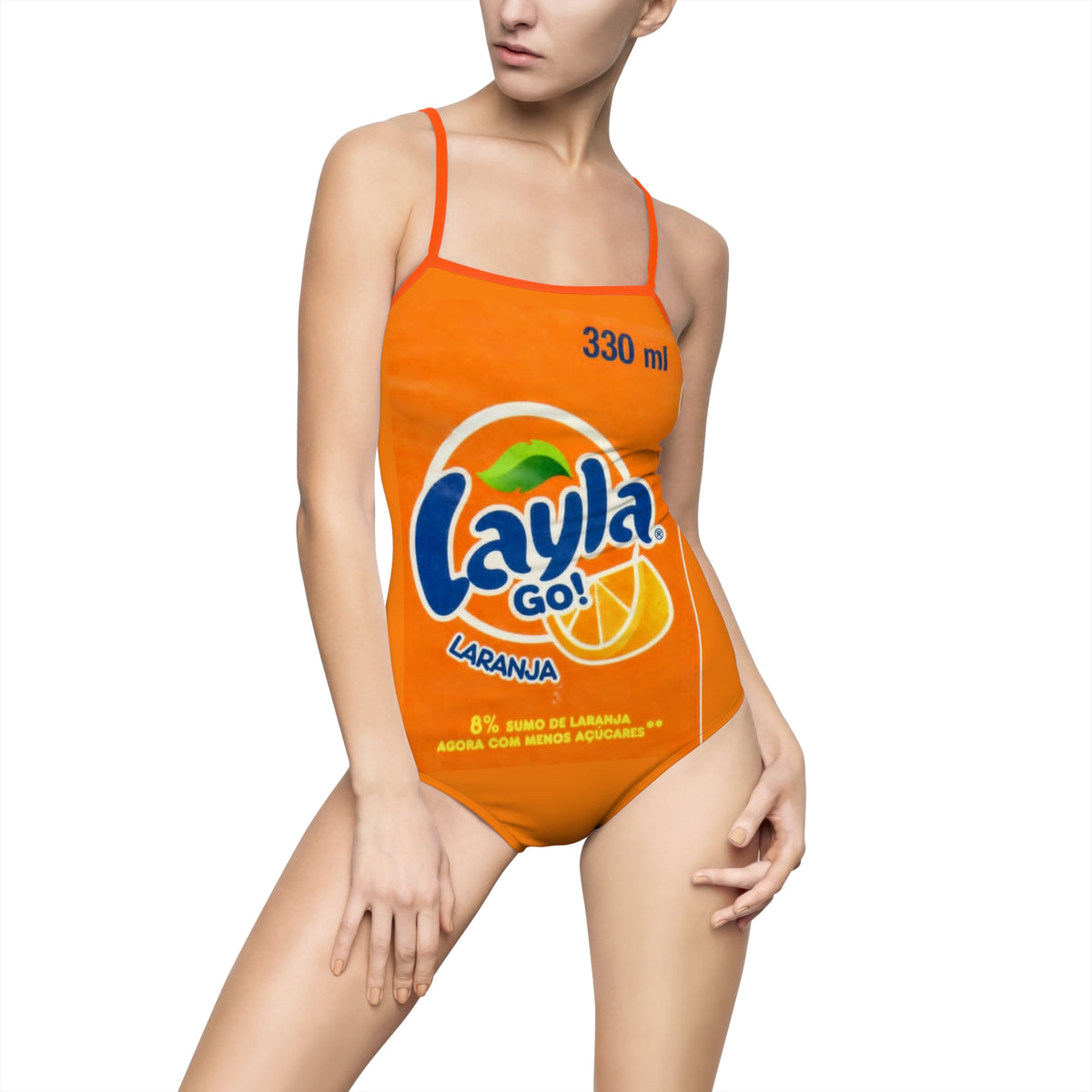 Orange Soda Label One-Piece Swimsuit — Retro Layla GO Laranja Print