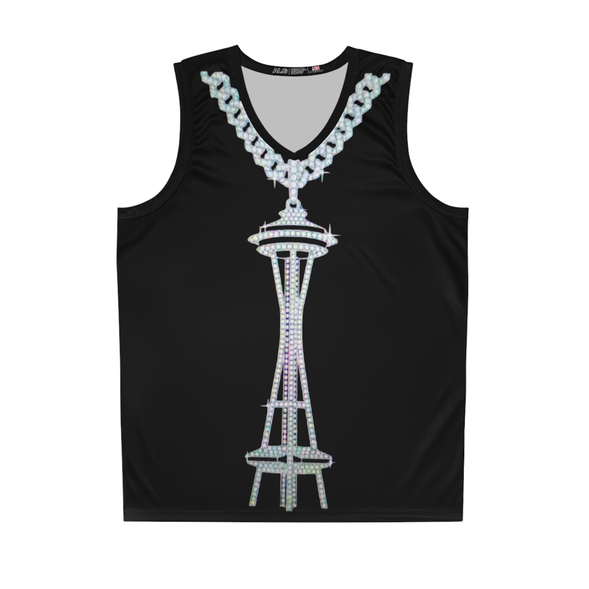 Space Needle Bling Basketball Jersey — Rhinestone Chain Graphic