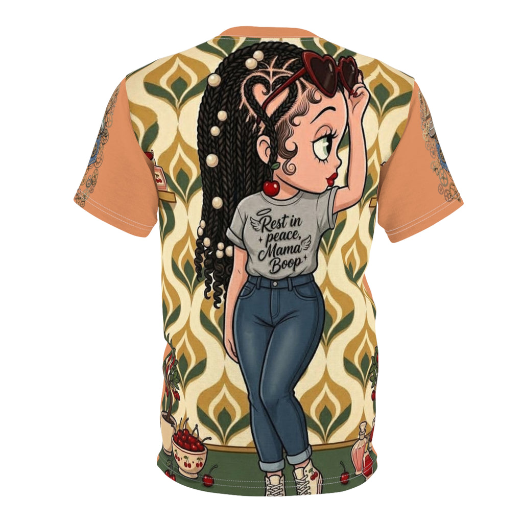 Betty-Inspired Pinup Tee — Retro Sunglasses Cherry Girl All-Over Print