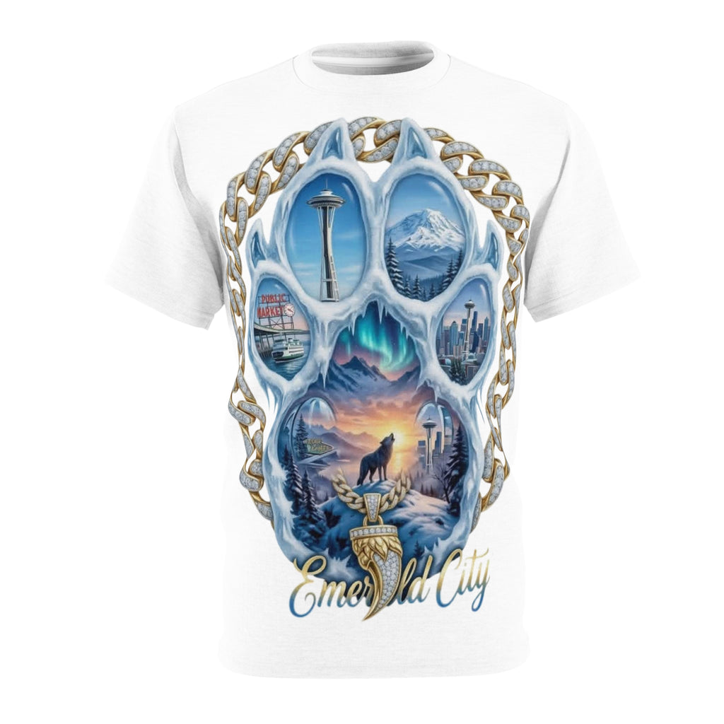 Paw of Seattle Tee — "Emerald City" Scenic All-Over Print