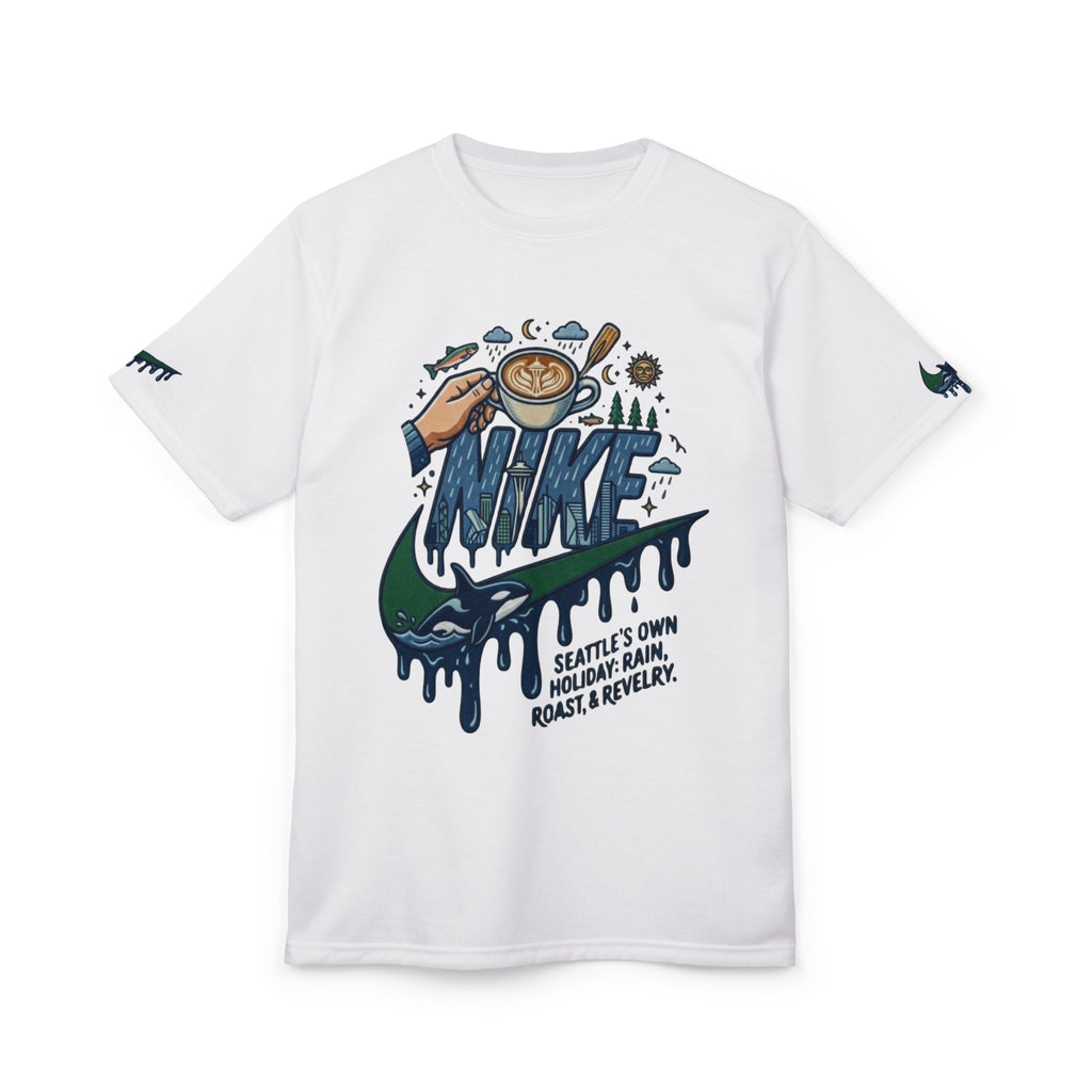 Seattle Coffee Drip Tee — 'Seattle's Own: Holiday, Rain, Roast & Revelry' Graphic T-Shirt
