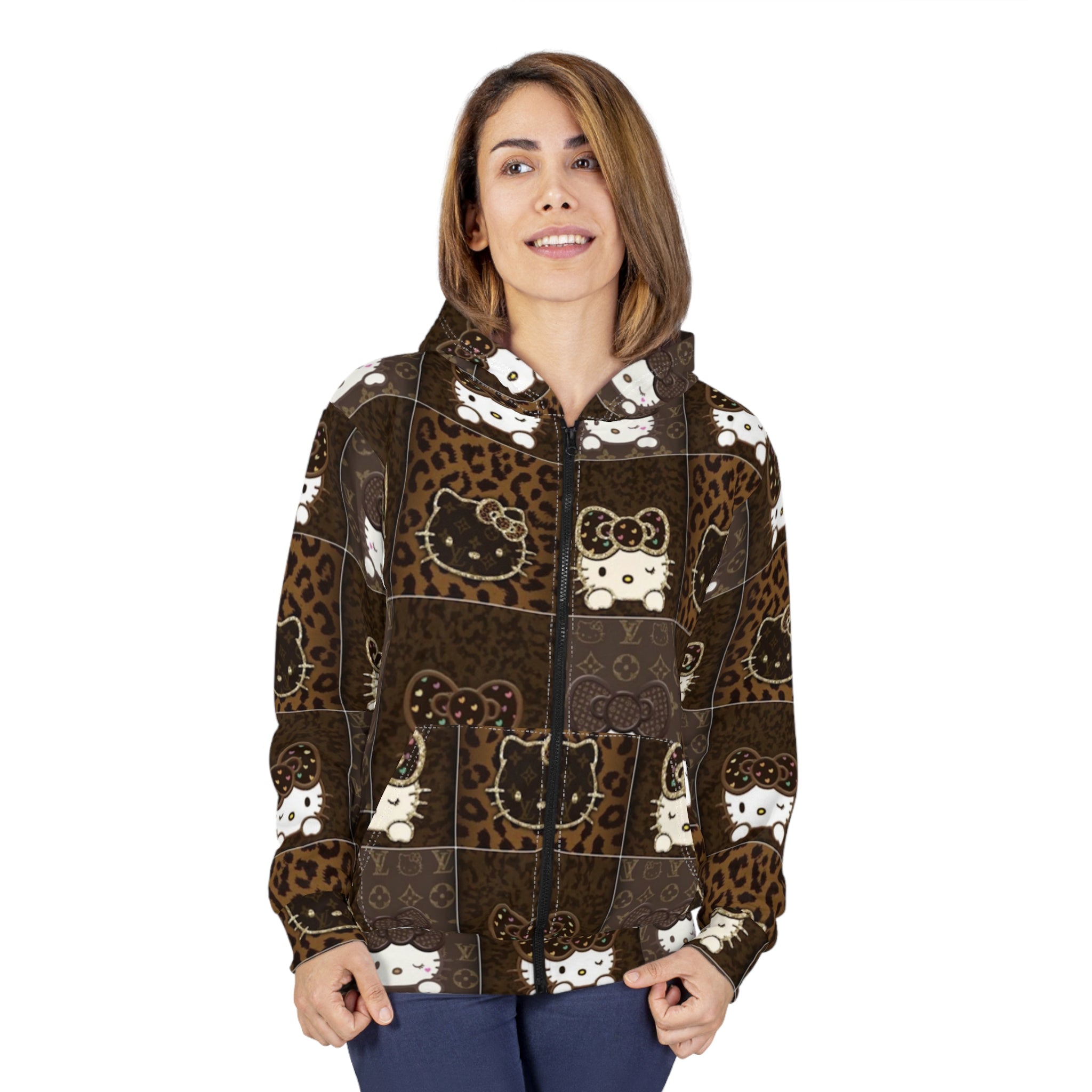 Hello Kitty Leopard Patchwork Zip Hoodie