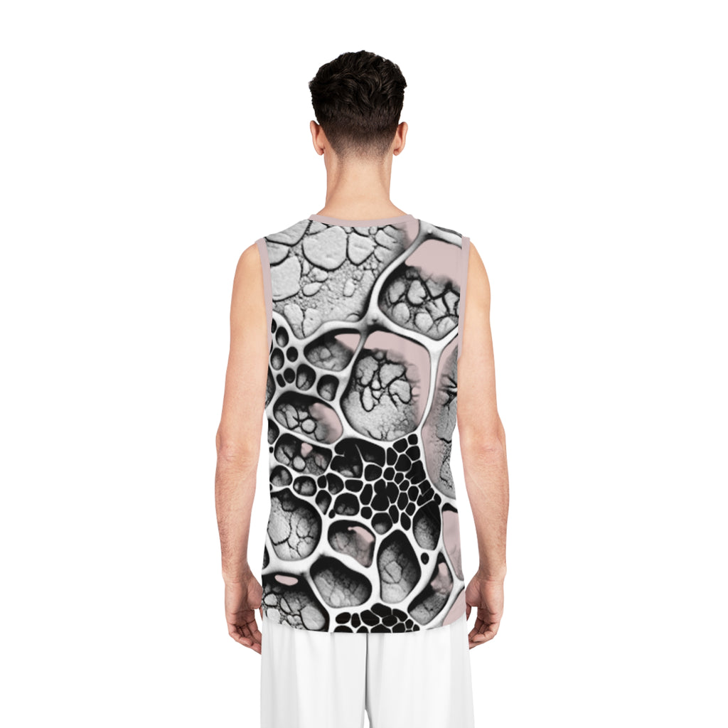 Abstract Bubble Pattern Basketball Jersey — Pink & Gray All-Over Print