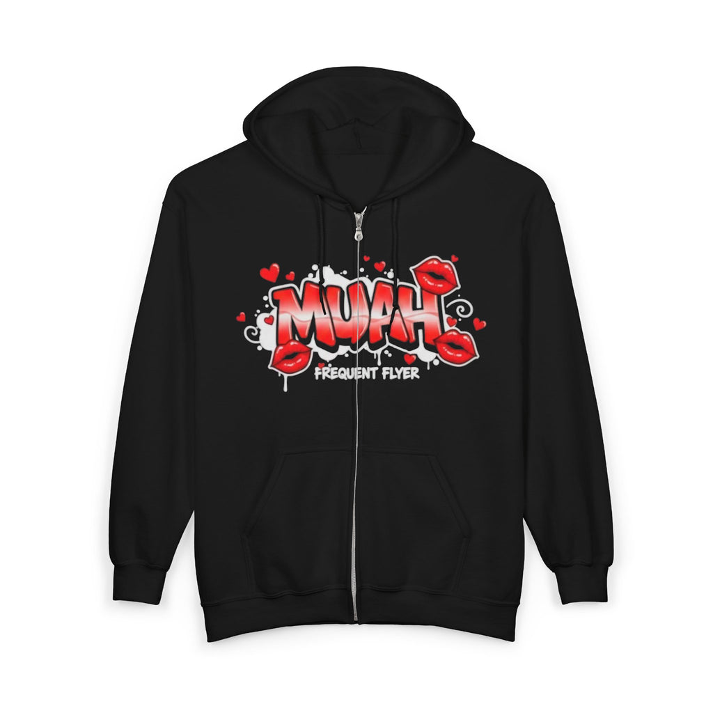 Muah Graffiti Zip Hoodie — 'Muah' Lip Kiss Streetwear Sweatshirt