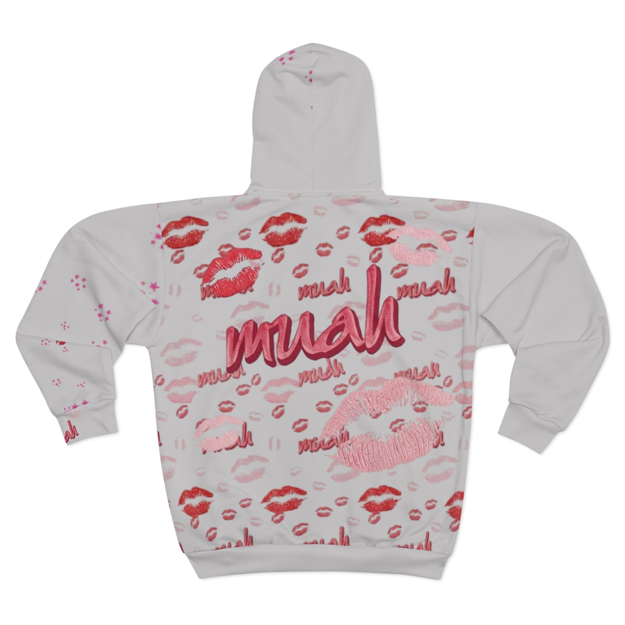 Kiss Pattern Zip Hoodie — "Muah" All-Over Print